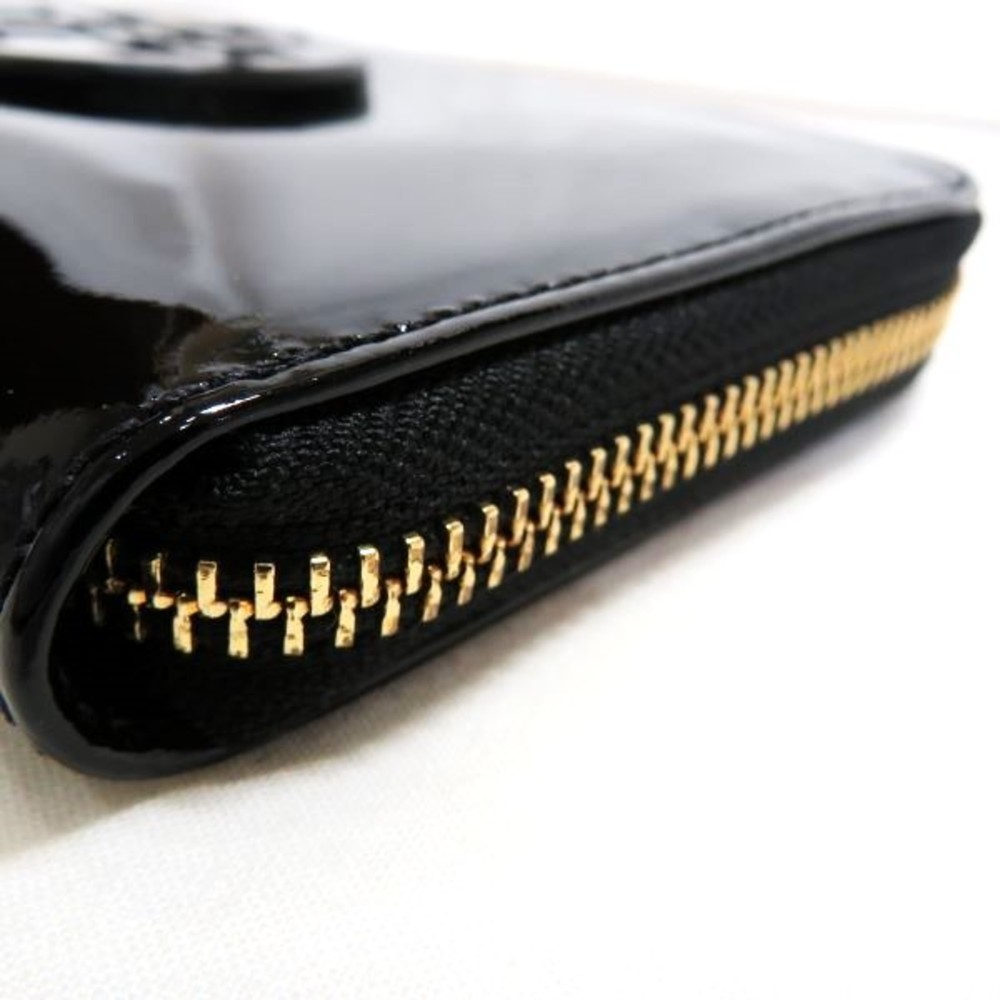 TORY BURCH Black Patent Leather Round Zipper Wallet Long Unisex - Picture 8 of 9
